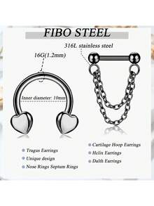 Milacolato 16G Septum Ring For Women Dangle Septum Jewelry Hinged Nose Rings Surgical Steel Star Heart Horseshoe Daith Tragus Helix Cartilage Hoop Earrings Septum Piercing Jewerly - 彩色 - 查看 2