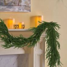 6FT Artificial Norfolk Pine Garlands, Real Touch Winter Pine Garland, Green Artificial Greenery Garland For Table, Mantle, Wall, Indoor, Outdoor Christmas Decorations