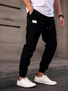 1/2pzs Pantalones holgados y estrechos con cordón y bolsillo de unicolor para hombre, pantalones cargo estrechos para vacaciones largas, regalo para esposo o novio - 2 piezas - Ver 3