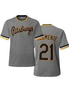 Men's Baseball Jersey 21 Grey Button-Down Embroidered Sports T-Shirt Gym Clothes Men Basic T Shirt - Grey - View 1