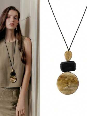 1 st bohemiskt stil långt hängehalsband för kvinnor, retro minimalistisk geometrisk hänge tröjkedja accessoar