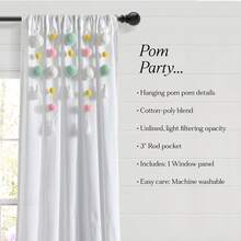 LUSH DECOR Boho Pom Pom Tassel Linen Window Curtain Panel Navy Single 52X84 Halloween-Fall Decor-Room Decor - 水綠色/粉紅色 - 查看 1