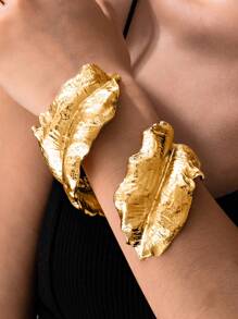 1 件金色金属叶袖口手镯女士粗臂袖口手镯个性手镯