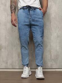 Men's Twill Jogger Pants With Elastic Waistband - Rửa trung bình - Xem 2