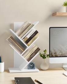 VASAGLE Bibliothèque Arbre, Bibliothèque sur Pied à 5 Niveaux, Étagère d'Angle Gain de Place, avec Étagères, pour Chambre, Salon, Bureau, Blanc nuage - Blanc - Voir 1