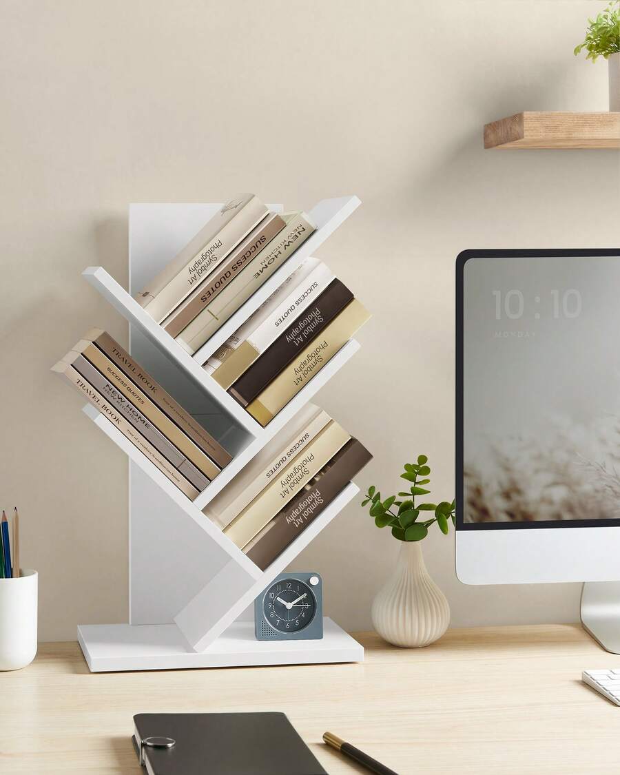VASAGLE Bibliothèque Arbre, Bibliothèque sur Pied à 5 Niveaux, Étagère d'Angle Gain de Place, avec Étagères, pour Chambre, Salon, Bureau, Blanc nuage - Blanc - Voir 1