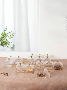 1 Set Transparent/Gray/Brown Square Plate Set, Snack Nut Candy Storage Dish, Luxury Holiday Festive Food Serving Plate Set - Amber - View 11