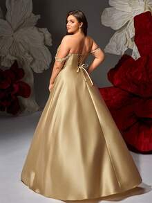 VIPGIRL Neues Abendkleid in Champagnerfarbe mit Pailletten-Patchwork, elegantes hochwertiges Design für Damen in Große Größen, luxuriöser Abendanzug - Champagnerfarben - Übersicht 2