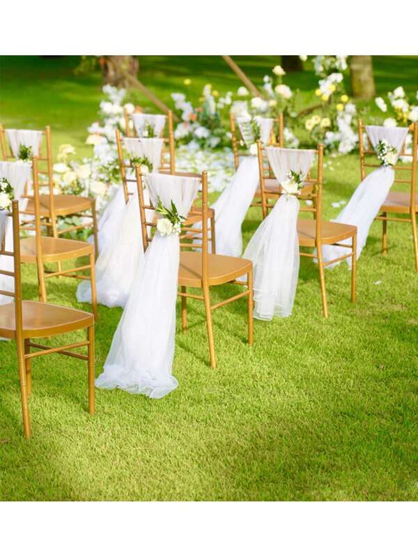 FEILIYA 1 pièce Nouveau style nordique Décoration de chaise de mariage Voile en tulle, Décoration de mariage extérieure Rideau transparent, Drapé de plafond en maille suisse, Bouquet de fleurs, Accessoire photo de mariage, Housse de chaise et décoration de , Ruban en tulle blanc