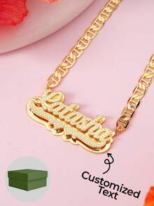 1 件个性定制 3D 浮雕风格文字项链定制名字英文字母 NK 链项链珠宝黄金首饰情侣朋友家人 18k 金不锈钢珠宝项链