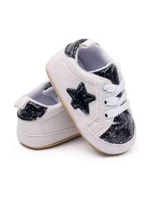 Baby Sneakers Contrast Color Sequins Shoelace Soft Sole Non-Slip Infant First Walking Shoes For Spring  Fall - Black - View 1