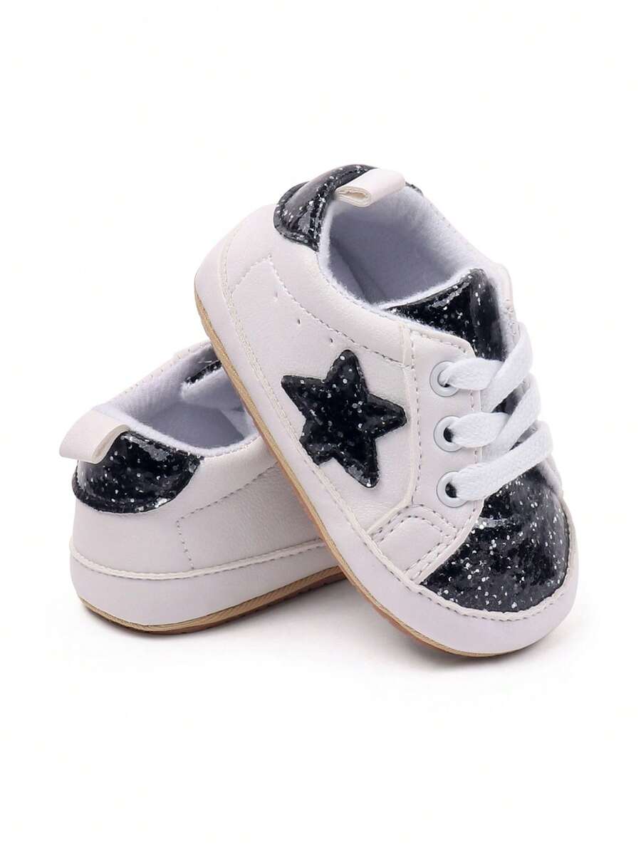 Baby Sneakers Contrast Color Sequins Shoelace Soft Sole Non-Slip Infant First Walking Shoes For Spring  Fall - Black - View 1