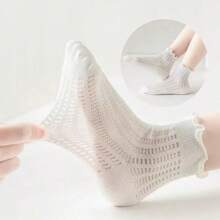 5 perechi de șosete subțiri pentru fete, asortate, primăvară/vară, șosete pentru copii cu volane, șosete scurte din plasă albe pentru bebeluși, vară