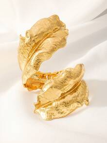 1 件金色金属叶袖口手镯女士粗臂袖口手镯个性手镯