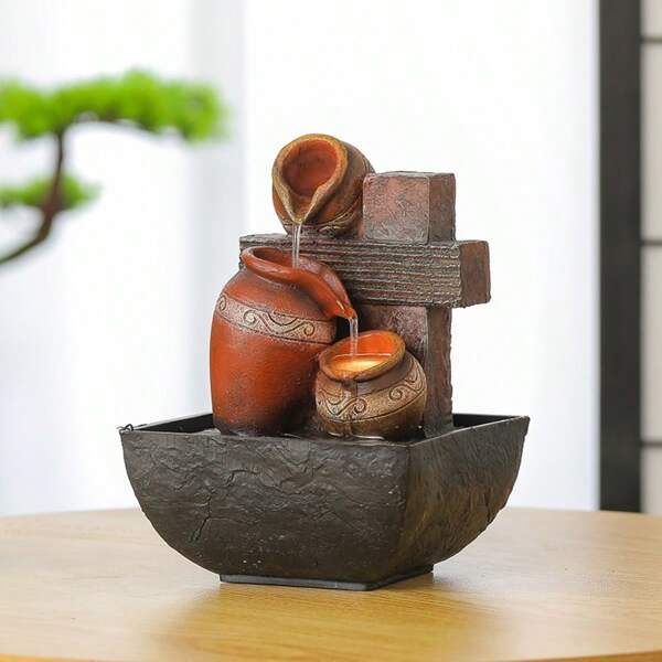 1pc Latest Jar Desktop Fountain, Relaxing Indoor And Outdoor Jar Waterfall Function, Suitable For Home Office Desk Decoration, Perfect Gift Creativity