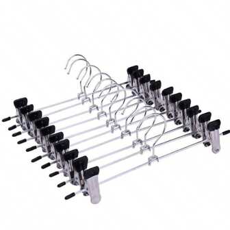 10pcs Metal Pants Hangers, Adjustable Multi-Function Strong Steel Wire Clothes Drying Rack