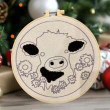DIY Punch Needle Kits For Beginners Cute Cartoon Highland Cow With Daisy Flower Embroidery Set