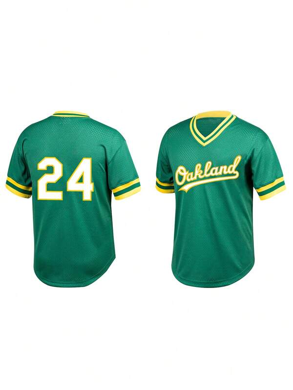 Men's Baseball Jersey 24 Green Button-Down Embroidered Sports T-Shirt Gym Clothes Men Basic T Shirt