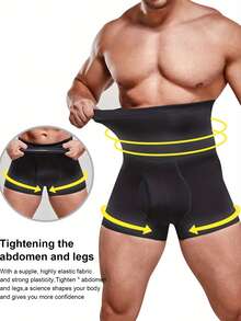 Men High Waist Shorts Body Shaper Tummy Control Shapewear Fitness Compression Underwear Boxer Shaper Panties - Black - View 3