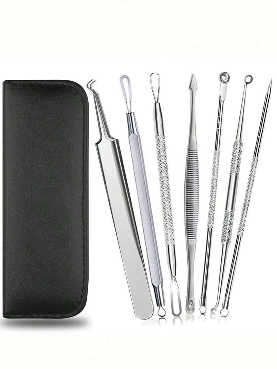 7Pcs Of Ultra-Fine Acne Needle Set, Blackhead Removal Acne Needle, Facial Blemishes And Acne Extraction Tool, Stainless Steel Acne Needle, Scraping And Squeezing Acne Needle Cleaning Tool, Professional Acne Squeezing Set Suitable For All Skin Types - Multicolor - View 1