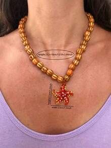 1 chiếc vòng cổ hạt gốm thủ công dành cho nữ, vòng cổ hạt bí ngô nhiều màu với mặt dây chuyền hình xương rồng và sao biển hình con tôm hùm (Màu sắc và hình dạng ngẫu nhiên) - Nhiều màu - Xem 7