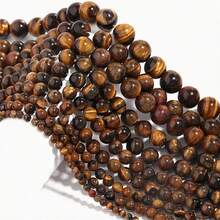 Cuentas de ojo de tigre amarillo natural (1 tira, 4, 6, 8 y 10 mm): cuentas sueltas redondas vibrantes para hacer joyas, proyectos de bricolaje, accesorios artesanales y creaciones con cuentas de moda. Perfectas para crear pulseras, collares y más. - Café integral - Ver 2