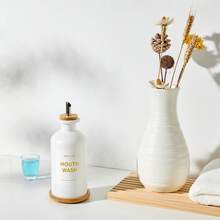 11.80Z Glass Mouthwash Dispenser ForBathroom With Stainless Steel & BambooNozzle, Mouthwash Cup Reusable, BambooTray, And Elegant Gold Sticker.(Clear - Multicolor - View 14