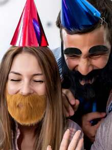 1 pezzo Set di baffi e sopracciglia finti autoadesivi - Accessorio costume originale, facile da indossare, adatto per feste e Ognissanti - Barba in fibra sintetica extra large con fascia elastica regolabile, forniture per feste di Ognissanti, decorazioni di Ognissanti, costumi di Ognissanti