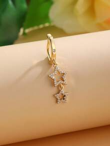 1pc Fashionable Luxury Star Cubic Zirconia Navel Ring, Body Piercing Jewelry For Women, Party Accessory - Star - View 2