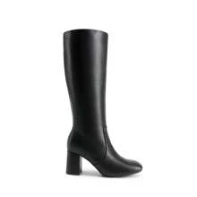 Women's Gogo Boots Square Toe Side Zipper Chunky Heel Solid Color Fashionable Simple Knee High Boots For Women - 黑色 - 查看 6