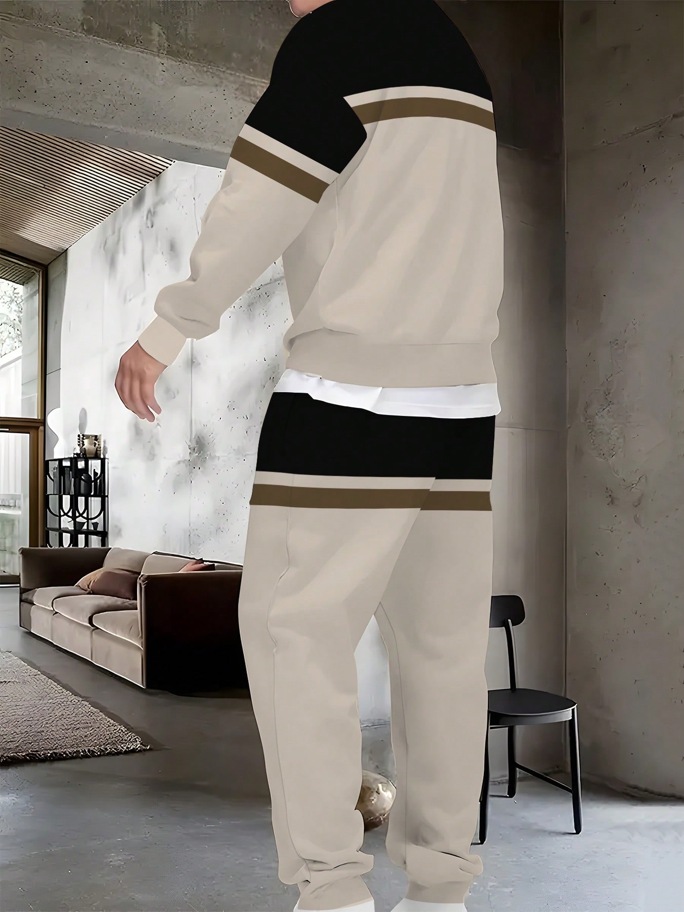 مجموعة بلوزة وبنطلون رياضي كاجوال للرجال مطبوع بخط...