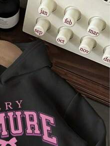 Young Girl Letter Pattern Warm Sweatshirt - Black - View 3