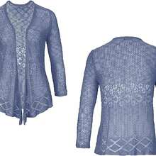Womens Sheer Shrug Sweaters 3/4 Sleeve Open Front Tie Cardigan Bolero Jacket Lightweight Crochet Knit Cover Up Tops - 牛仔藍 - 查看 3