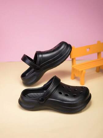 Kids' Solid Color Sandals, Waterproof Non-Slip EVA Casual Fashion, Comfortable Soft Thick Bottom Beach Shoes Hollow Slippers