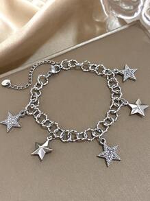 1 件闪亮星星手链不锈钢链，镶方晶锆石，金色和银色生日派对生日节日旅行礼物，适合女性、女友和情侣 - 彩色 - 查看 7