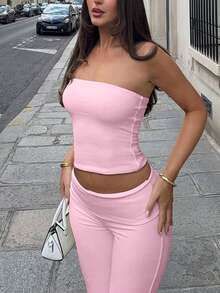 2 件套女士性感时尚舒适休闲运动装、海滩度假装和日常装 - 粉色 - 查看 5