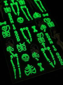 2 件 5D 浮雕发光骷髅万圣节指甲贴纸骷髅骨性感美女闪亮黑暗指甲贴花自粘浮雕美甲装饰配件适用于沙龙假日指甲 DIY 设计 - 彩色 - 查看 8