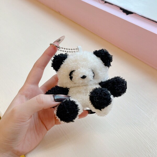 Süße 3D Schwarz-Weiß Panda Plüsch Kopfhörer Hülle für AirPods 1/2, AirPods Pro, AirPods 3, AirPods Pro 2