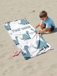 1 pieza Toalla de playa con patrón de dinosaurio y texto personalizado, toalla de baño para niños, toalla de piscina, toalla de baño, regalo de vacaciones, esencial de playa, viaje al aire libre, adecuado para playa, piscina, baño, pabellón de natación, equipaje de mano - Multicolor - Ver 4