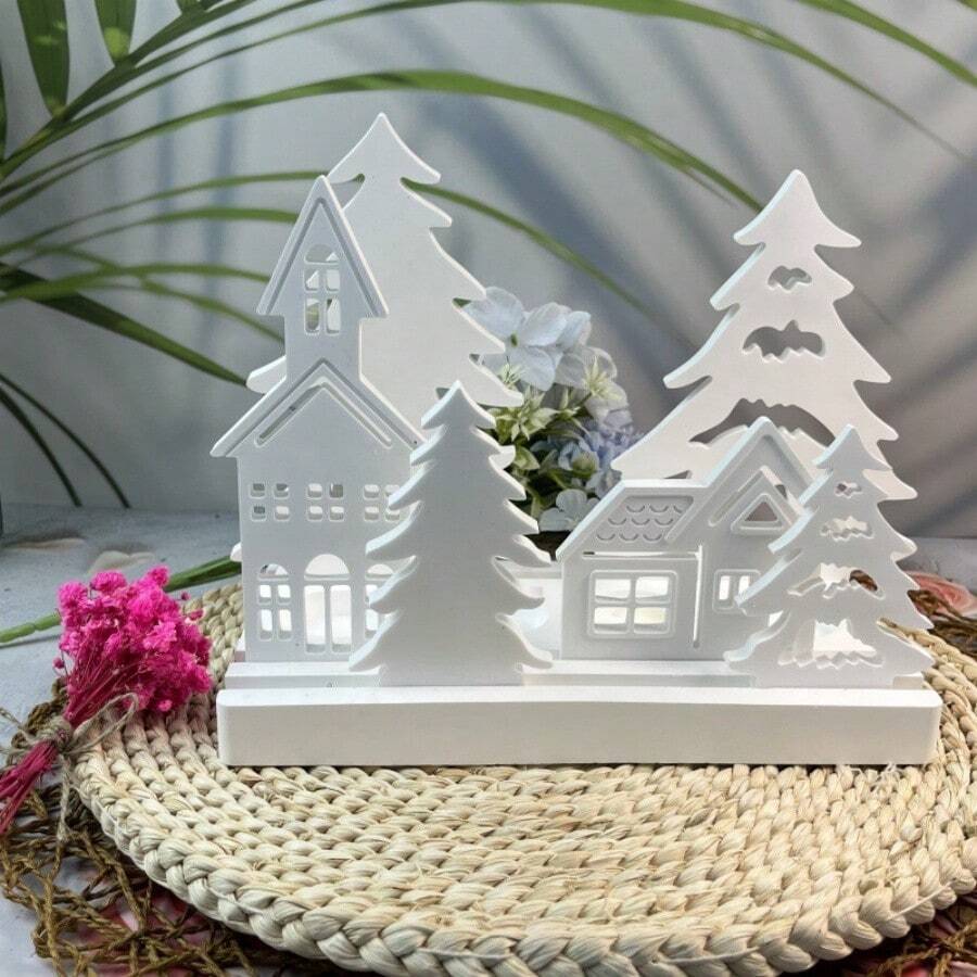 Set de 7 moldes de yeso para decoración de portavelas navideños, moldes de silicona con formas de árbol de Navidad y casa