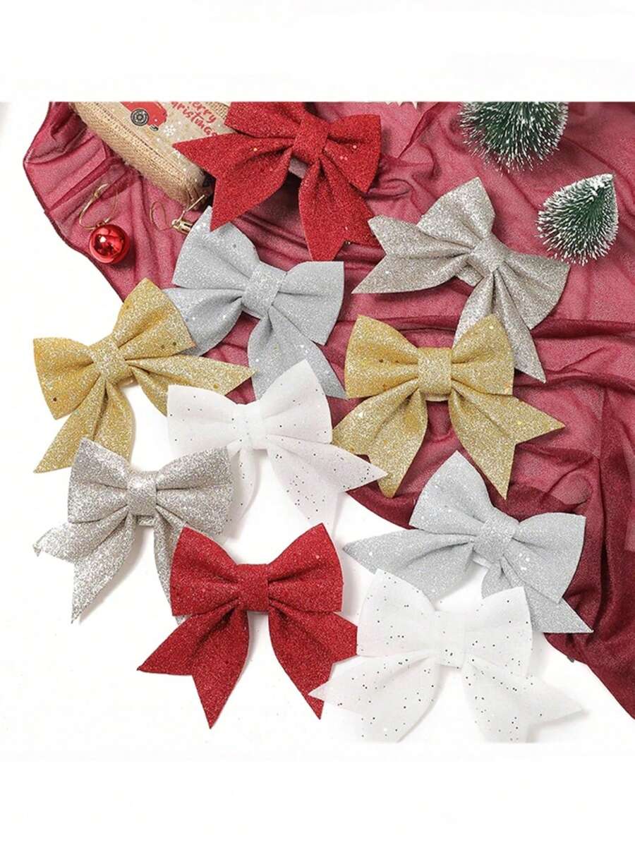2pcs Christmas Decorations Glitter Bow 18cm Christmas Tree Hanging Ornaments Home Decor Room Decor Winter Christmas Decorations Home Christmas Gifts Christmas Decor - Multicolor - View 1