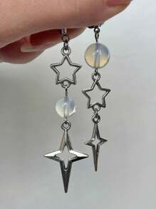 1 Pair Y2K Punk Star Earrings For Women Fashion Korean Jewelry Accessories Gift Protein Crystal Asymmetrical Star Pendant Gothic Ear Hooks