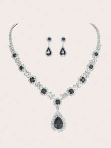 3 件/套水钻项链耳环手链奢华气质时尚水滴形吊坠首饰套装适合女性日常穿着、婚礼、派对等。 - 黑色 - 查看 11