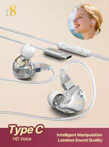 D8 手工棒钻石时尚耳机带线 USB C 耳机有线耳塞，水晶般清晰的声音耳机，HiFi 入耳式耳机 - 带麦克风的隔音耳塞 - 清晰的声音，深沉的低音和舒适的佩戴耳机