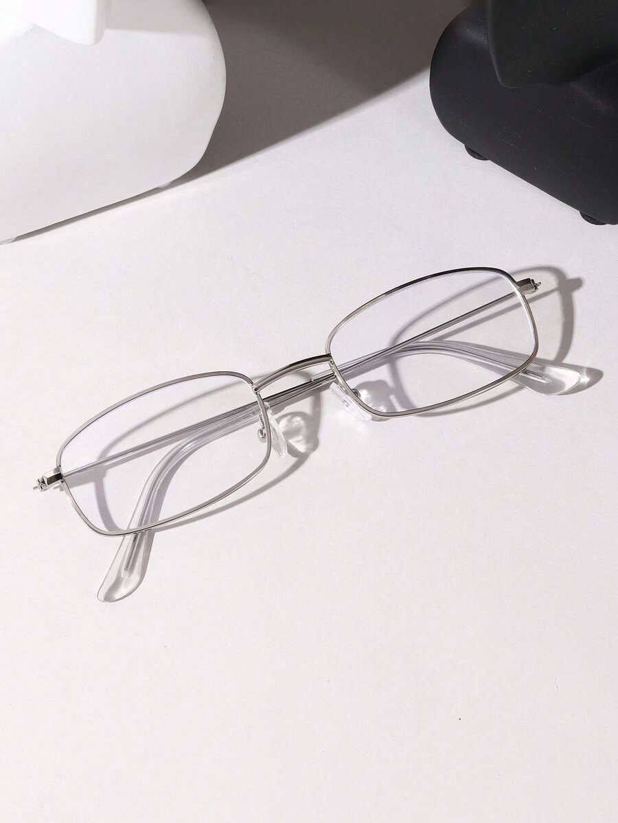 1 件女士小方形眼镜框，窄金边，超轻矩形眼镜 - 銀色 - 查看 1