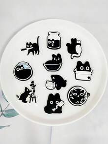 13 件深色系列黑猫 DIY 鞋饰，可拆卸多功能凉鞋、木屐、果冻鞋、花园鞋装饰纽扣，适合日常穿着、购物、节日、派对、旅行和度假 - 黑貓 - 查看 5