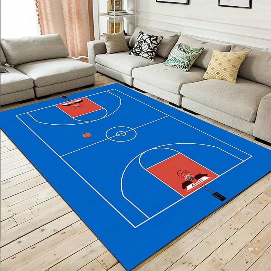 Basketball Court Rug, 3x5ft, Sports Area Rug For Kids' Bedroom, Home Decor Carpet Floor Mat, Basketball Game Decorative Rug Gift - 10 - 查看 1