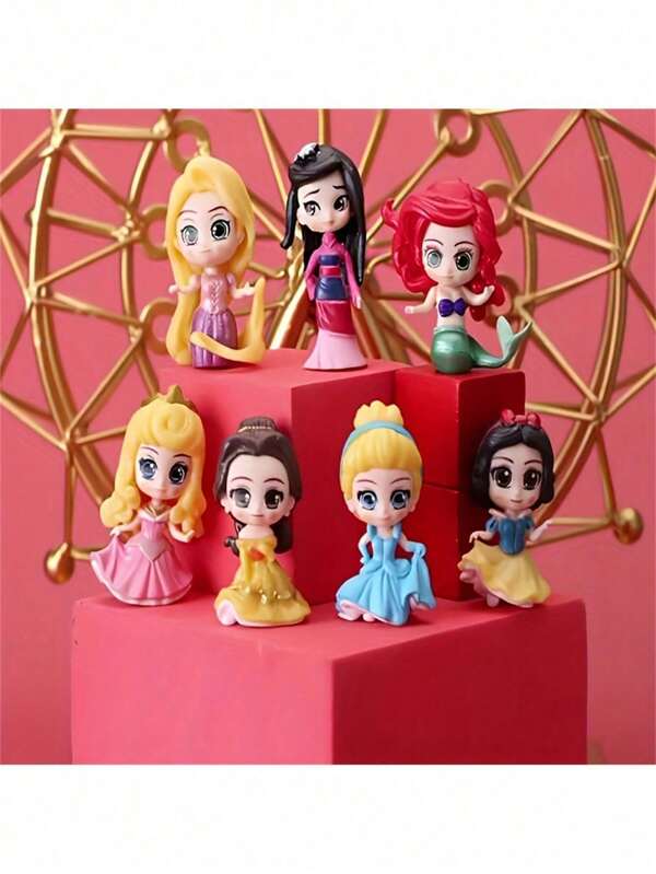 Disney 7PCS Disney Princess Series Ornaments PVC Material Unique Appearance Preferred Gifts High Playability Suitable For Holiday Gifts Collection Home Decoration, Etc.