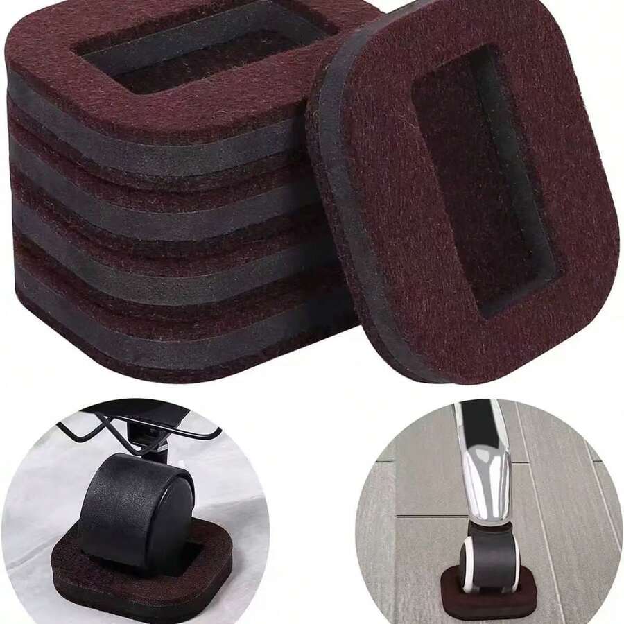 4 件优质毛毡家具杯垫 - 防滑脚轮杯，适用于床和椅子，保护硬木地板免受刮擦，办公椅，轮子止动器，垫子 - 棕色 - 查看 1