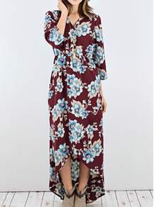 Boho Retro Polka Dot Rayon Mix Casual  Maxi Dress With Folded Cap Sleeve Side Pockets Versatile Summer Dress For Women - 酒紅色 - 查看 5